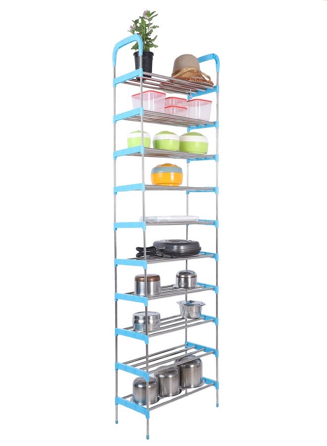 Three Secondz Rust-Free Stainless Steel Adjustable Multipurpose Stand for Kitchen Storage/Microwave & OTG Rack/Shoe Rack/Bathroom Stand/Office Organizer/Bookshelf (10 Rows, Blue) - Image 2